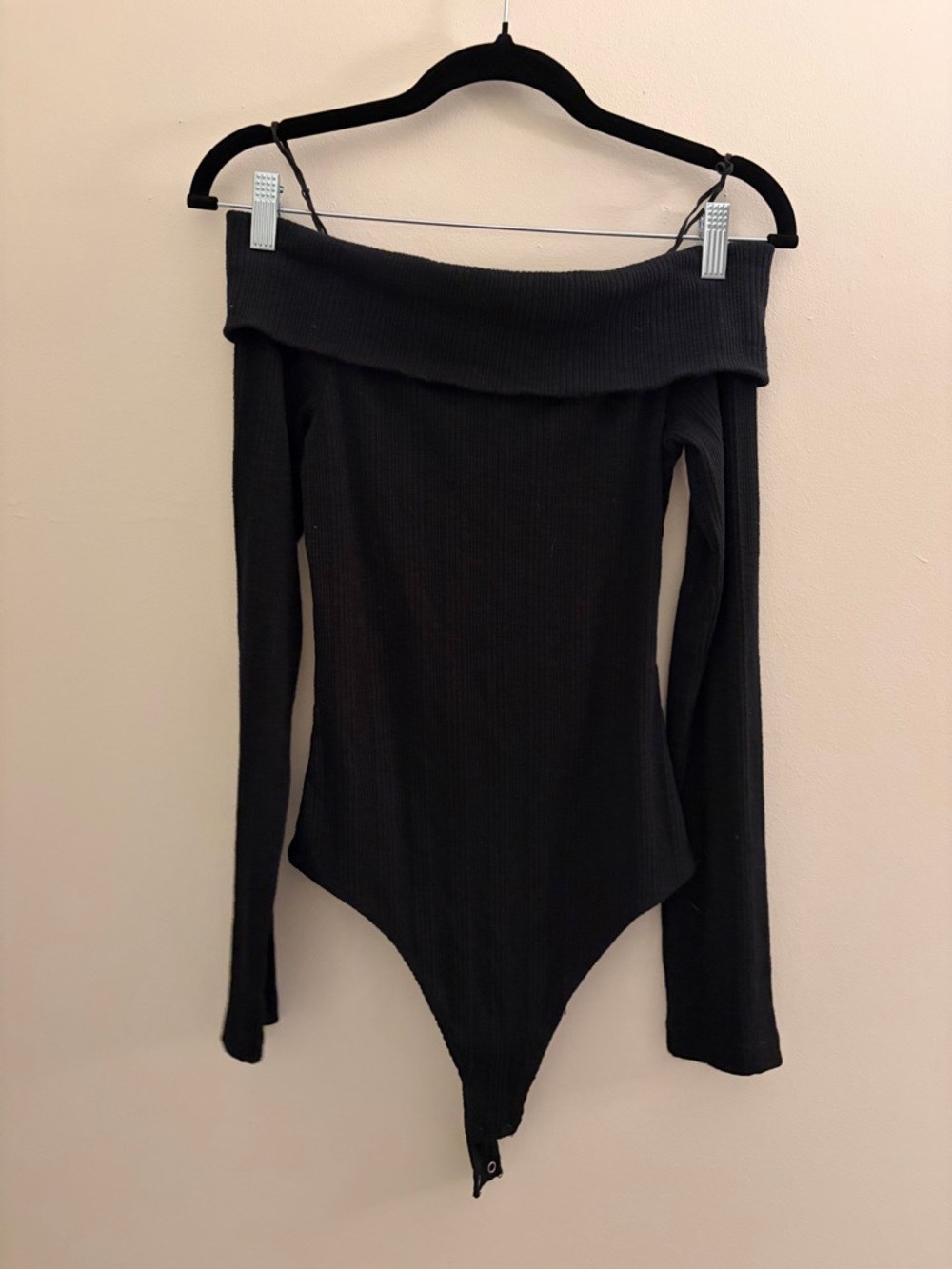 aerie Black Ribbed Off-Shoulder Bodysuit